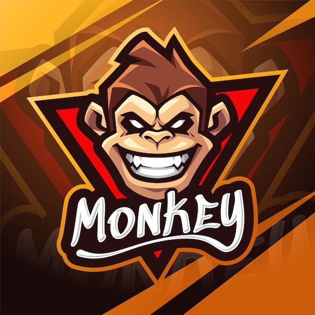 Vecteur design du logo de la mascotte de l'esport à tête de singe
