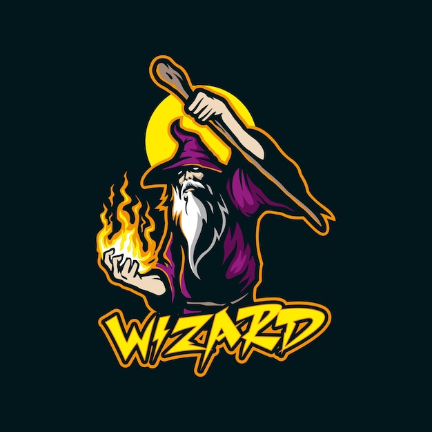 Vecteur design du logo de la mascotte wizard avec un style de concept d'illustration moderne pour l'emblème du badge et le t-shirt