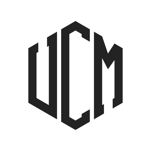 Design du logo UCM Lettres initiales Monogramme de l'UCM Logo en forme d'hexagone