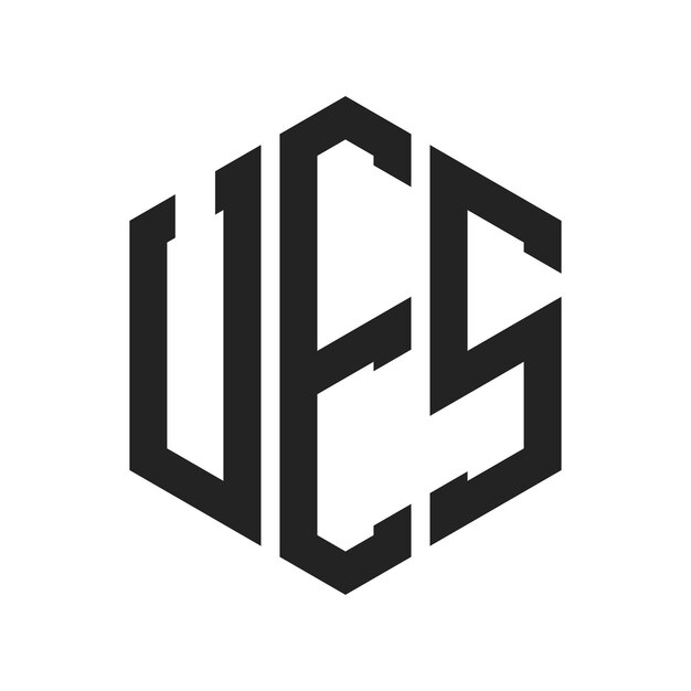 Design du logo de l'UES Lettres initiales du logo du monogramme UES en utilisant la forme d'hexagone