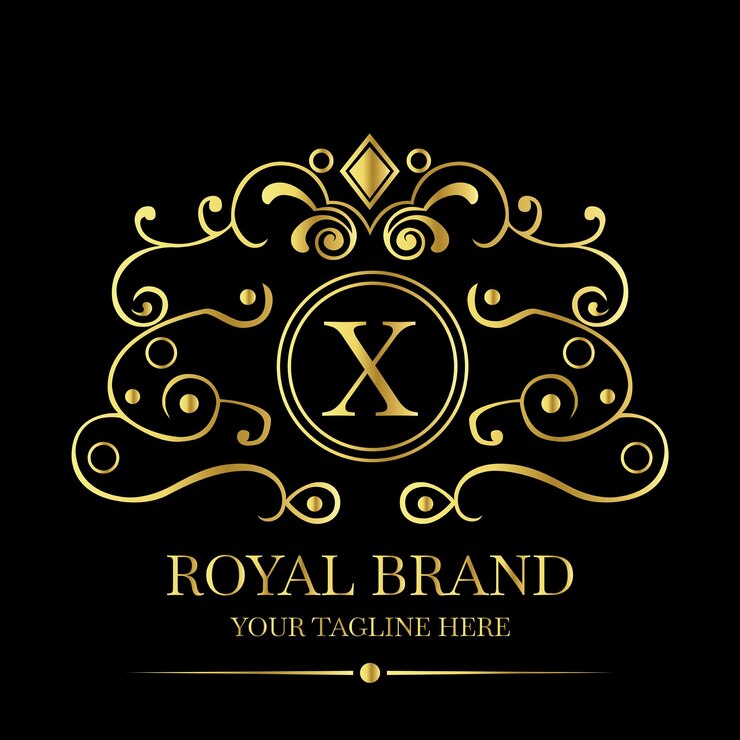 Vecteur design élégant du logo de la marque royale en or avec la lettre a stylisée sur fond noir pour une identité de luxe