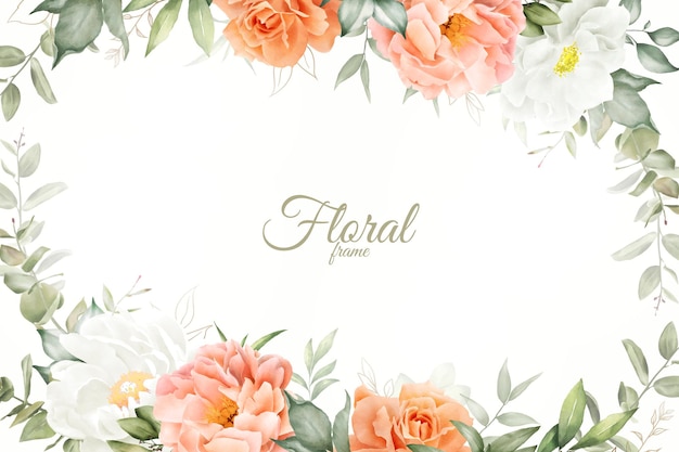 Design de fond élégant cadre floral aquarelle avec pivoine et feuilles dessinées à la main