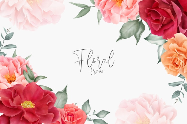 Design de fond floral aquarelle élégant avec pivoine et feuilles dessinées à la main