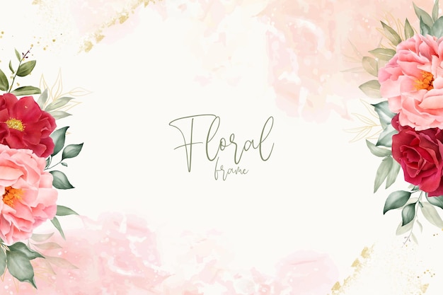 Design de fond floral aquarelle élégant avec pivoine et feuilles dessinées à la main