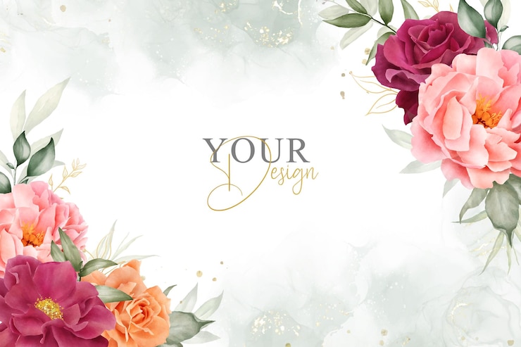 Vecteur design de fond floral aquarelle élégant avec pivoine et feuilles dessinées à la main