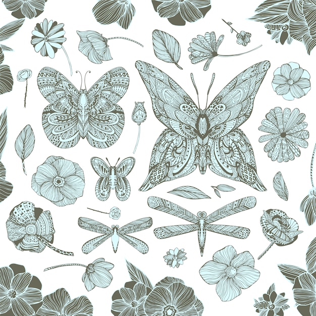 Design de fond de papillons et fleurs