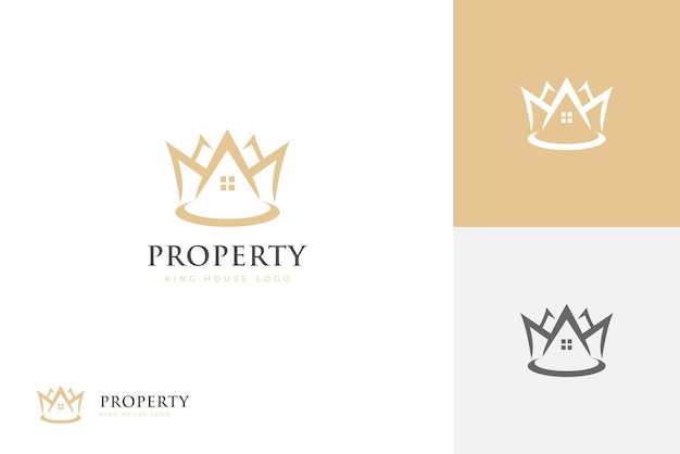 Vecteur design de l'icône du logo du roi de la maison de luxe avec le symbole de la couronne golden house pour l'immobilier ou le prêt immobilier modèle de logo d'entreprise