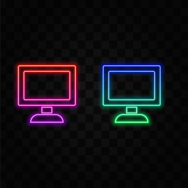 Le design de l'icône du moniteur d'ordinateur est de style néon isolé
