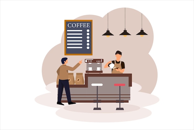Design d'illustration à l'appartement d'un café