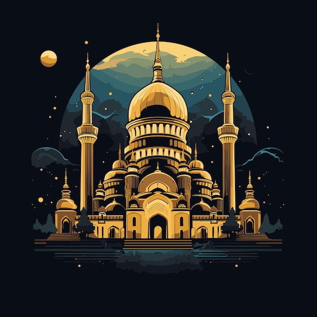 Design d'illustration d'une mosquée plate pour le Ramadan