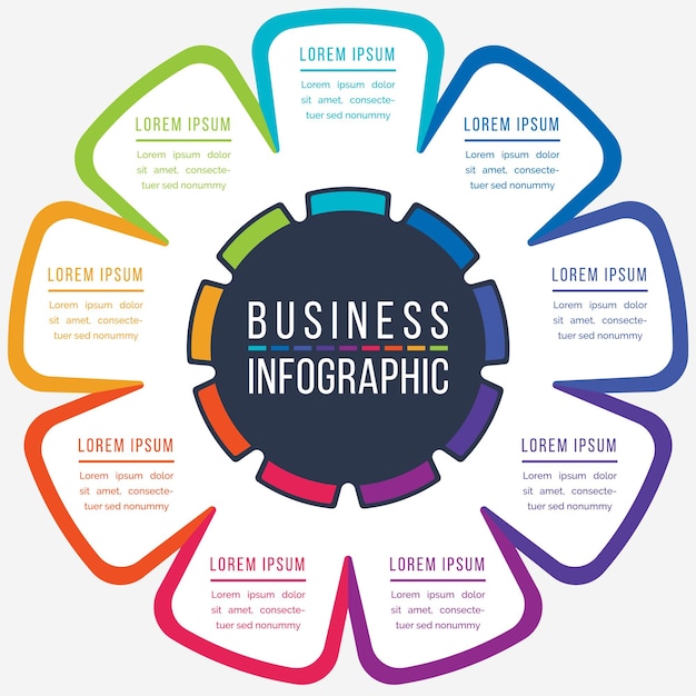 Design d'infographie d'entreprise 9 étapes objets éléments ou options modèle d'information d'entreprise