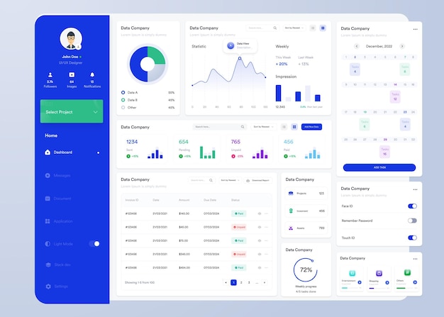 Design d'interface utilisateur avec graphiques, graphiques et diagrammes Template d'interface Web