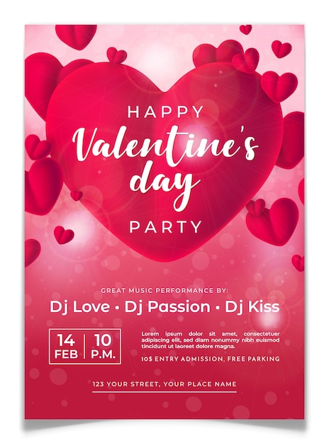 Design d'invitation à une fête de la Saint-Valentin en 3D