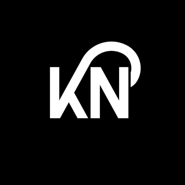 Design de lettre KN sur fond noir KN initiales créatives concept de lettre KN logo design de lettre KN design de lettre blanche sur fond noir K N k n logo