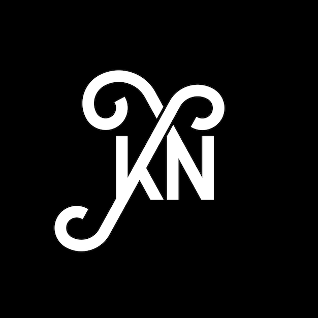 Vecteur design de lettre kn sur fond noir kn initiales créatives concept de lettre kn logo design de lettre kn design de lettre blanche sur fond noir k n k n logo