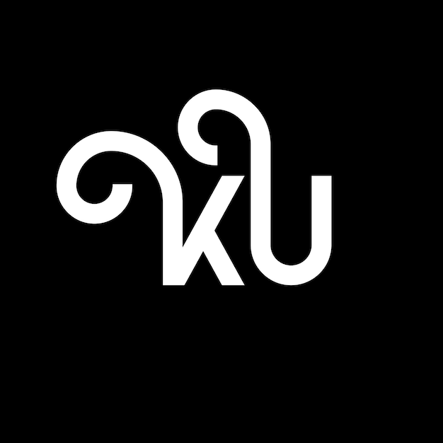 Vecteur design de lettre ku sur fond noir, initiales créatives, concept de lettre ku, logo ku, dessin en lettre blanche sur fond noir.