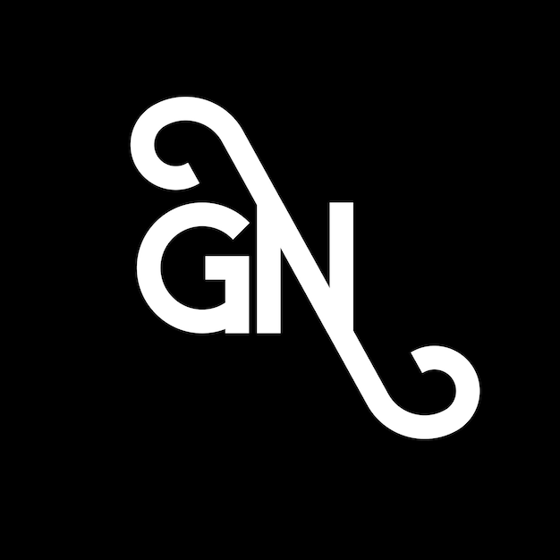 Vecteur design de lettre de logo sur fond noir gn initiales créatives concept de logo de lettre gn conception de lettre gn design de lettre blanche sur fond noir g n g n logo