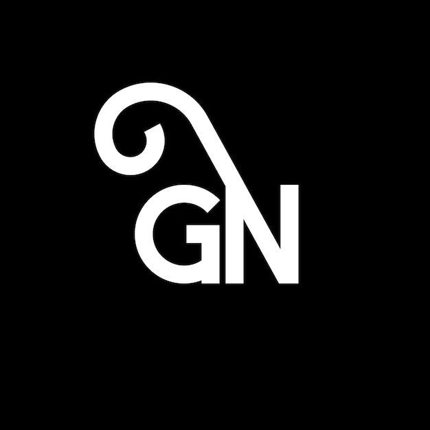 Vecteur design de lettre de logo sur fond noir gn initiales créatives concept de logo de lettre gn conception de lettre gn design de lettre blanche sur fond noir g n g n logo