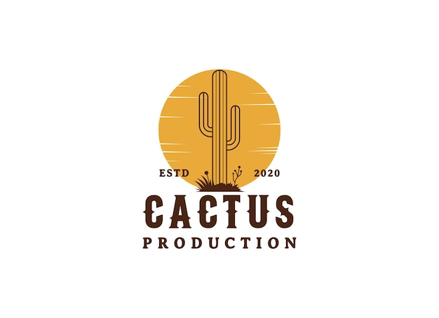 Design de logo de cactus vintage Cactus sauvage Saguaro Cactus et herbe Ocotillo dans le désert du Texas occidental