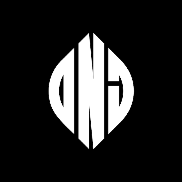 Design de logo de lettre de cercle DNJ avec forme de cercle et d'ellipse Lettres d'ellipse DNJ avec style typographique Les trois initiales forment un logo de cercle DNJ Emblème de cercle Monogramme abstrait Lettres marque vecteur.