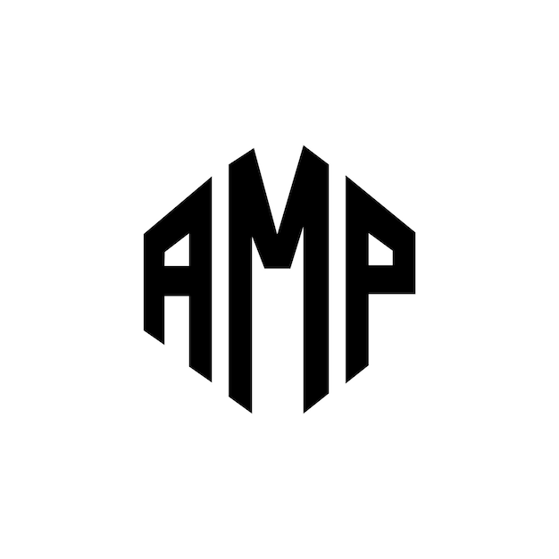 Design de logo de lettre AMP avec forme de polygone AMP design de logo en forme de polygon et de cube AMP modèle de logo vectoriel hexagonal couleurs blanc et noir AMP monogramme logo d'entreprise et immobilier