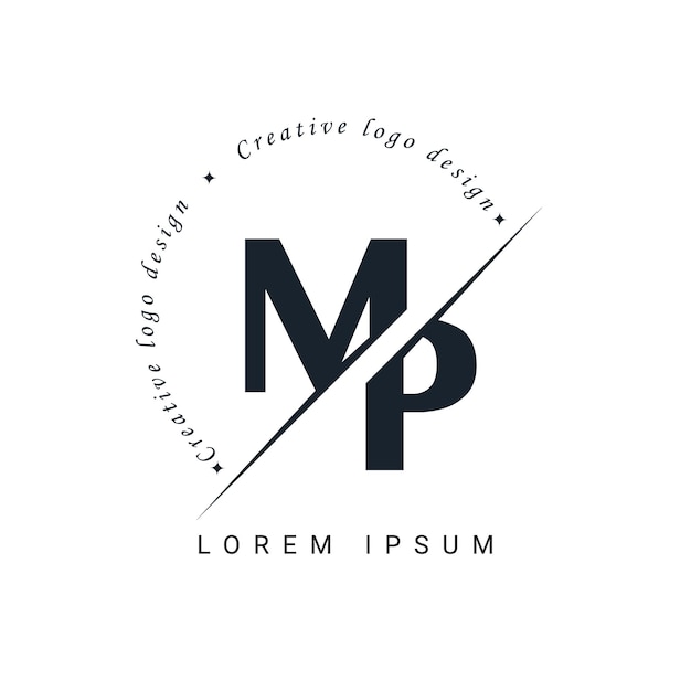 Design de logo de lettre MP avec une coupe créative Design de logo créatif