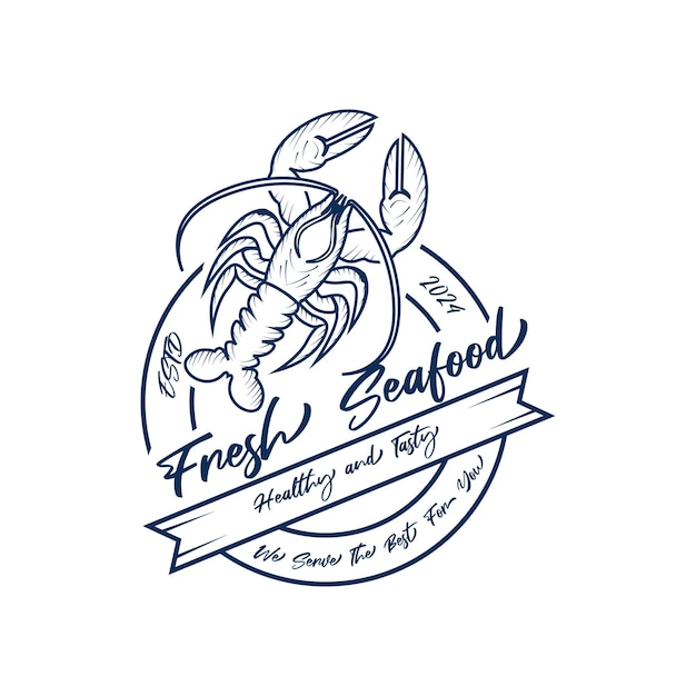 Design de logo de produits de la mer, logo de restaurant de crabes et de crevettes frais pour les produits d'étiquette et le magasin de fruits de mer