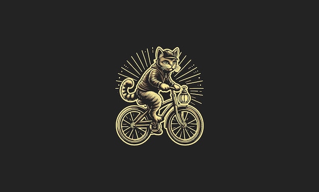 Design De Logo Vectoriel D'un Chat Qui Fait Du Vélo Sur La Lune