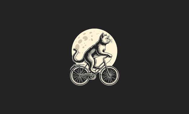 Vecteur design de logo vectoriel d'un chat qui fait du vélo sur la lune