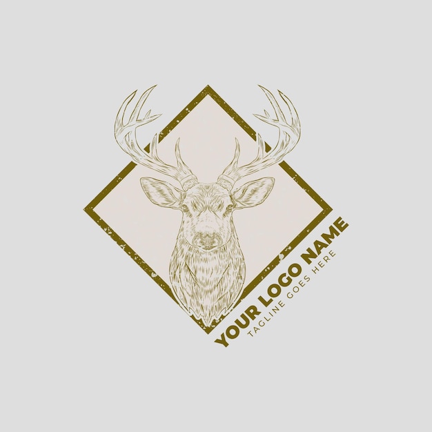 Vecteur design de logo vintage dessiné à la main par un cerf