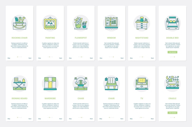 Design de meubles magasin chambre à coucher salon intérieur UX UI page d'écran de l'application mobile
