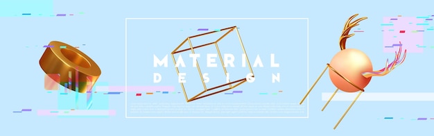 Design minimaliste moderne avec des objets de rendu 3d réalistes. Contexte abstrait. Affiche de tendance artistique, bannière. Illustration vectorielle