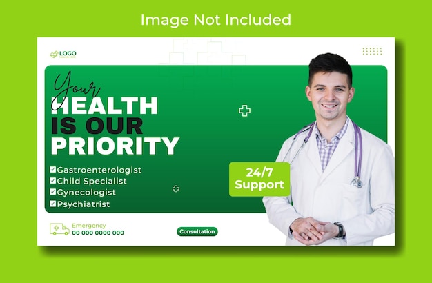 Design de modèle de bannière web promotionnelle pour les publicités sur les services de santé
