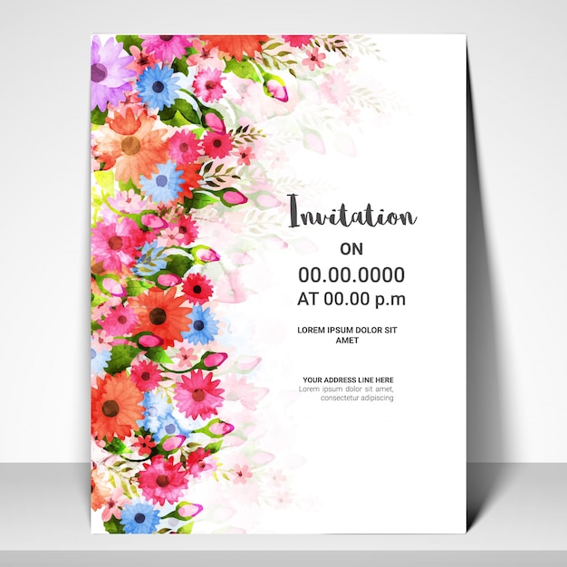 Vecteur design de modèle de carte d'invitation avec des fleurs d'aquarelle.