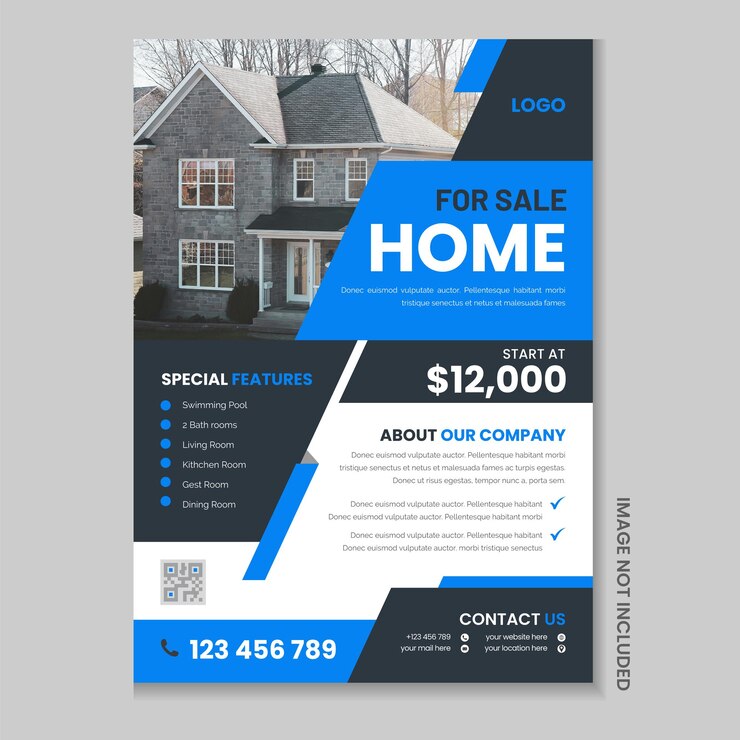 Vecteur design de modèle de flyer immobilier et de conception de flyer de propriété ou de flyer d'achat de maison