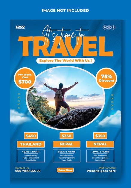 Design de modèle de flyer promotionnel pour les publicités créatives sur les voyages