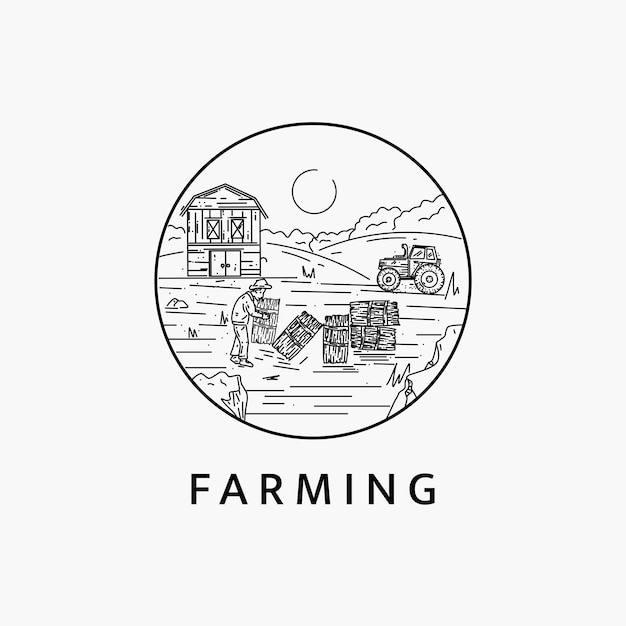 Design De Modèle D'illustration De Ligne D'art Du Logo De L'agriculteur Travaillant Minimaliste