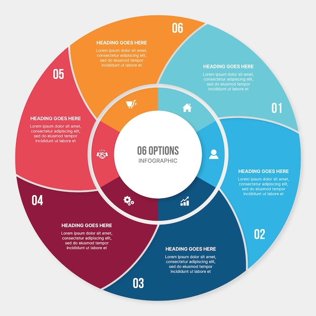 Vecteur design de modèle d'infographie circulaire avec un diagramme de flux de travail de processus en 6 étapes