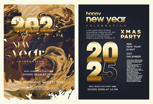 Design moderne et élégant Bonne année 2025 avec des chiffres dorés brillants sur fond texturé Design premium pour les bannières, les affiches, les calendriers ou les messages sur les médias sociaux 2025