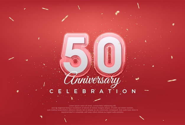 Design moderne pour la célébration du 50e anniversaire avec une couleur dorée sur fond rouge Vecteur Premium pour la salutation de la célébration de la bannière de l'affiche