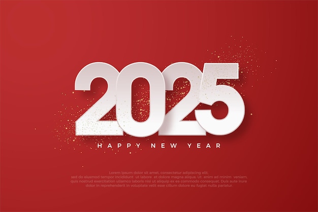 Vecteur design de la nouvelle année 2025 avec des numéros de papier blanc sur fond rouge design vectoriel premium pour saluer et célébrer la bonne année 2025