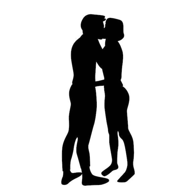 Vecteur design plat couple s'embrassant silhouette