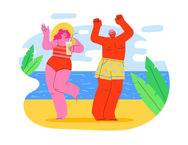 Vecteur design plat d'illustration d'ibiza avec des gens qui dansent sur la plage