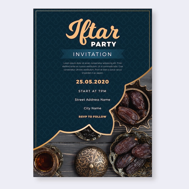 Design plat d'invitation à une fête iftar