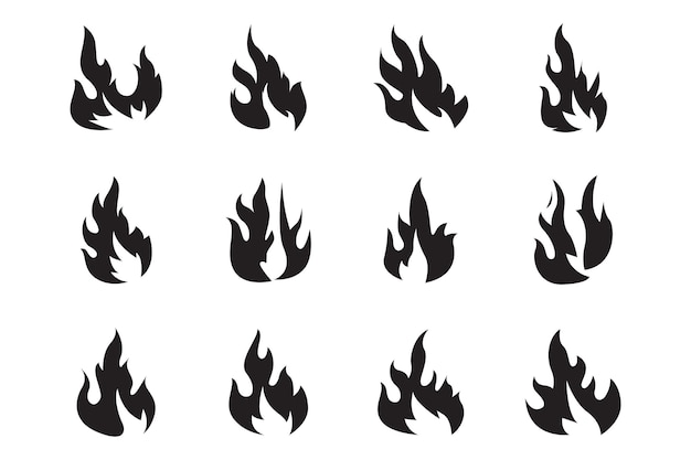 Design plat logo de feu ensemble collection d'éléments de flamme silhouette simple illustration modèle d'icône de feu