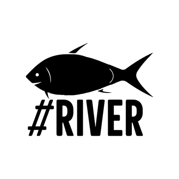 Design plat de logo de pêche en rivière