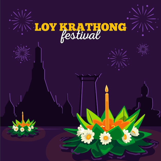 Vecteur design plat loy krathong