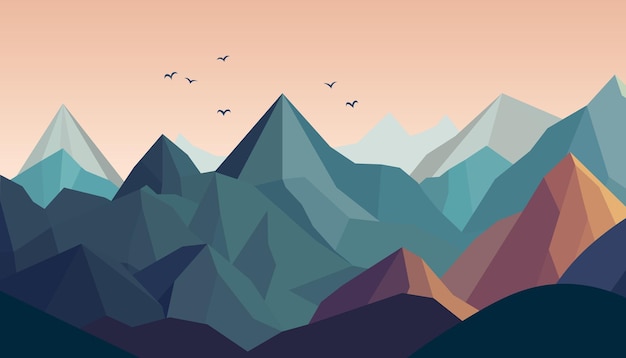 Vecteur design plat et minimaliste panorama d'un paysage de montagne facile à changer de couleur