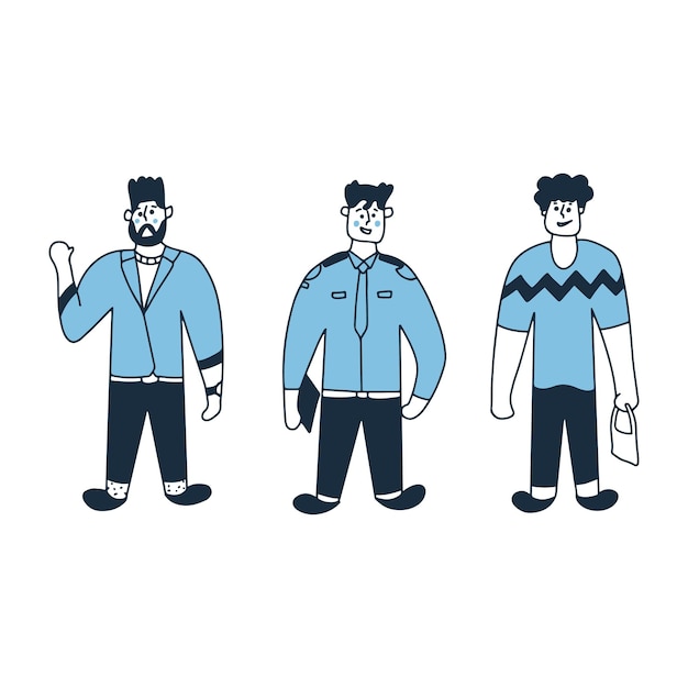 Design plat trois homme sourire illustration de personnage de dessin animé