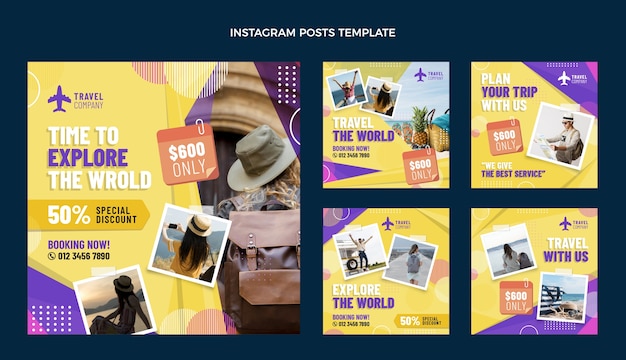 Design plat voyager dans les publications instagram du monde